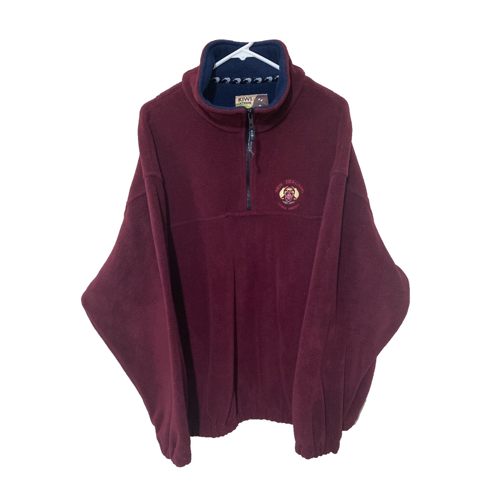 KIWI EXTREME Sweatshirt XL Men Red Fleece Pullover 3/4 Zip Vintage 90s Logo